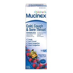 Mucinex® Children's Cold and Flu Liquid Very Berry Acetaminophen / Dextromethorphan / Guaifenesin / Phenylephrine Children's Cold and Cough Relief