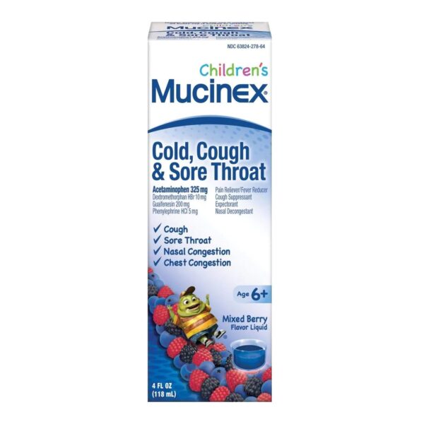 Mucinex® Children's Cold and Flu Liquid Very Berry Acetaminophen / Dextromethorphan / Guaifenesin / Phenylephrine Children's Cold and Cough Relief