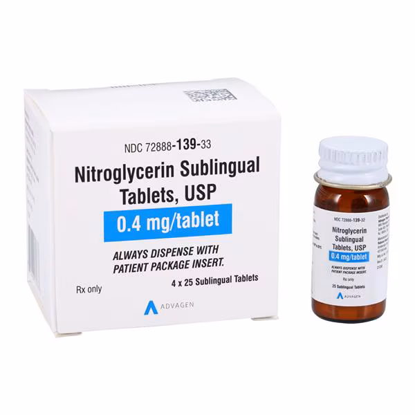 Nitroglycerin 0.4mg Tablets, bottle of 100