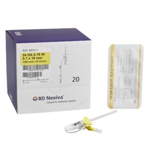 Closed IV Catheter Nexiva 24 Gauge 3/4 Inch Vialon Biomaterial Winged Hub Blood Control