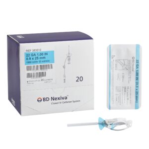 Closed IV Catheter Nexiva 22 Gauge 1 Inch Vialon Biomaterial Winged Hub Blood Control Box of 20