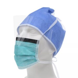 Surgical Mask with Eye Shield Cardinal Health Anti-fog Foam ASTM Level 3 Tie Closure One Size Fits Most Box of 25