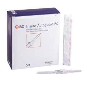 Peripheral IV Catheter Insyte™ Autoguard™ BC 20 Gauge 1 Inch BD Vialon Straight Hub Blood Control Push Button Safety Box of 50